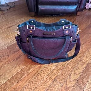 Petunia Pickle Bottom Black Quilted Large Diaper Bag with Changing Pad & Wipe Ca